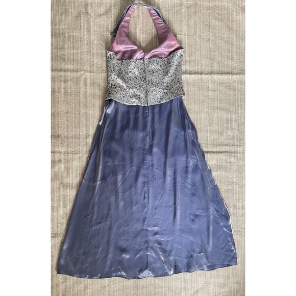 Patra Evening Gown 14 Silver Metallic Halter Top Chiffon Skirt Formal Dress USA - Picture 11 of 12